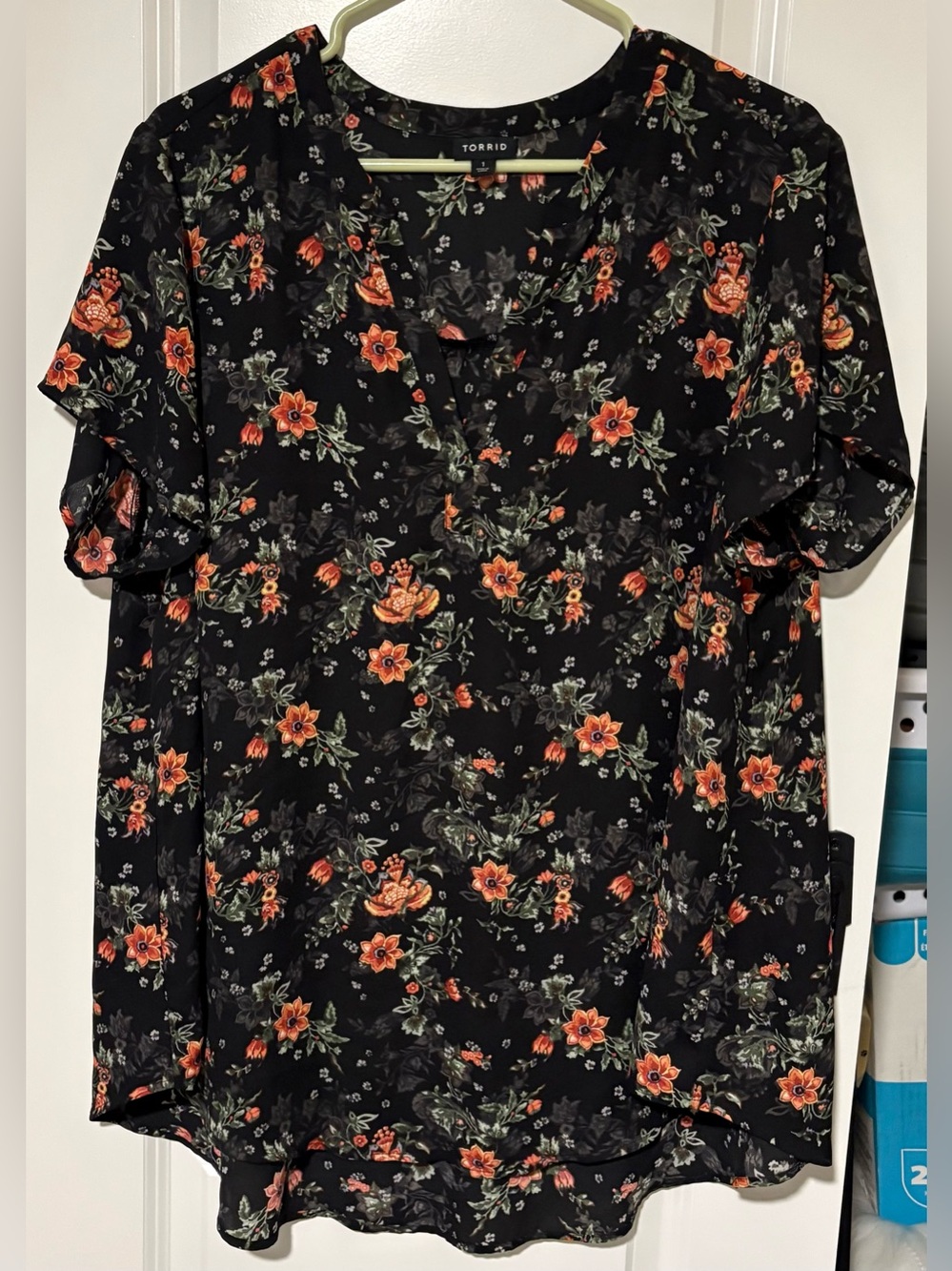 torrid Black Floral V-Neck Blouse with Orange Blooms